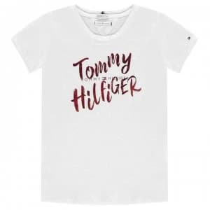 Tommy Hilfiger Junior Girls Foil Logo T Shirt - White YBR