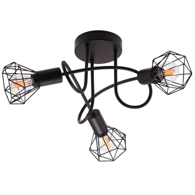 Happy Homewares Modern Ceiling Light Fitting with Twisting Arms & Three Cage Shades in Black Unisex