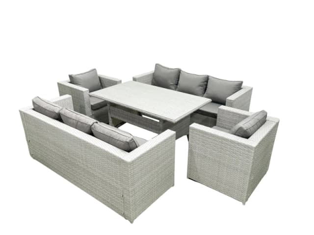 Fimous Rattan Garden Furniture Set Outdoor 8 Seater Patio Dinin g Sofa Sets with Dining Table 2 Chairs Light Grey Mixed Light Grey
