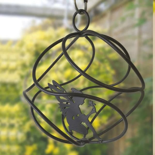 Poppy Forge Fairy Catcher With Sitting Fairy Silver - Hanging Ornament - Solid Steel - L27.9 X W27.9 X H27cm - Black