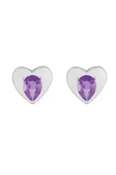 Radiance Collection Silver Plated Amethyst Heart Stud Earrings