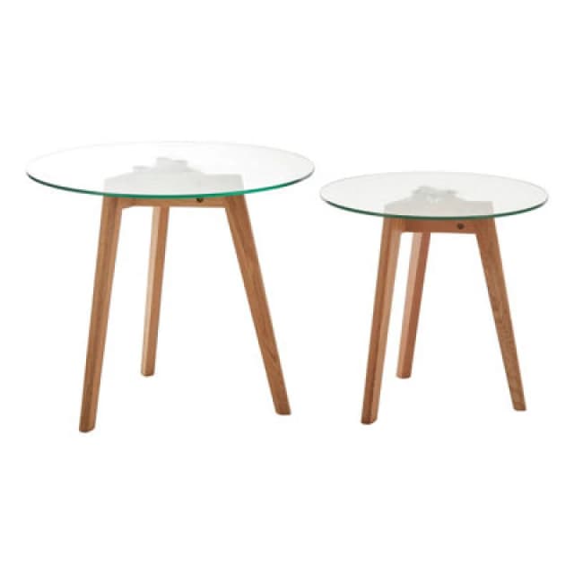 Premier Housewares Set Of Two Glass Top Oak Wood Side Tables Natural