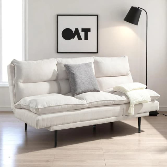 OAT Home Sennen Cushion Padded Fabric 3 Seater Large Single Clic-Clac Sofa Bed in Natural Natural Unisex 3 Seater