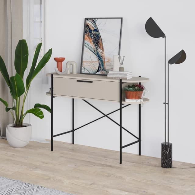 FWStyle FWStyle 1 Drawer 2 Shelf Sandstone Console Table in Beige Beige One Size Unisex 8683628019610