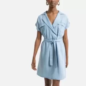 Tailored Collar Shirt Dress with Tie-Waist