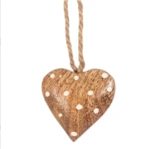 Polka Dot Natural Wood Heart Mini