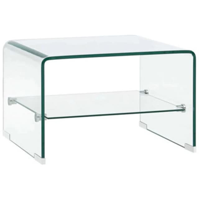 vidaXL Coffee Table with a Shelf Clear 50cm Tempered Glass Side End Stand