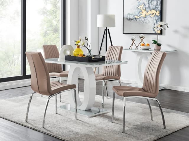 FurnitureboxUK FurnitureboxUK Giovani 4 Grey Dining Table & 4 Isco Chairs in Beige Beige One Size Unisex 5056542650345