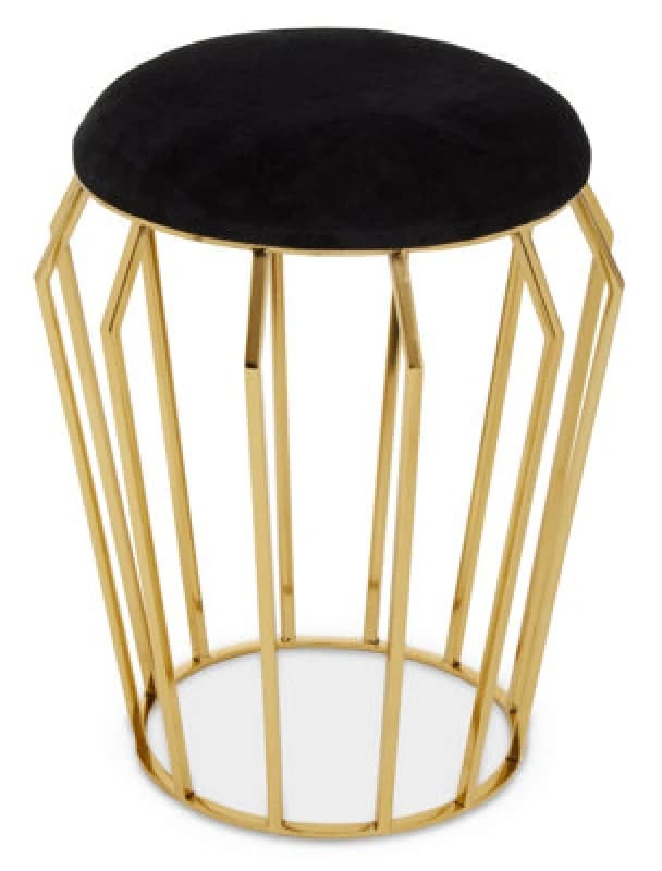 Premier Housewares Interiors By Premier Black Velvet And Gold Finish Frame Stool, Airy Design Contemporary Ottoman With Velvet Seat, Ottoman