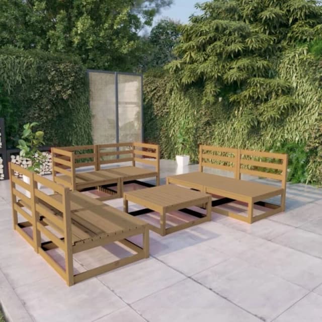 VIDAXL 7 Piece Garden Lounge Set Honey Brown Solid Pinewood Vidaxl 8720286465202