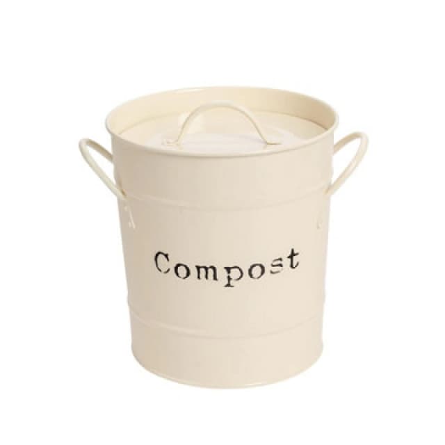 Harbour Housewares Kitchen Compost Bin - Cream - Countertop Bucket Waste Pail With Lid & Plastic Inner