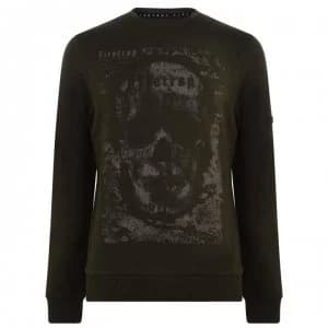 Firetrap Photo Crew Sweatshirt Mens - Khaki - Skull