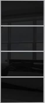 Wickes Sliding Wardrobe Door Silver Framed Four Panel Black Glass - 2220 x 914mm