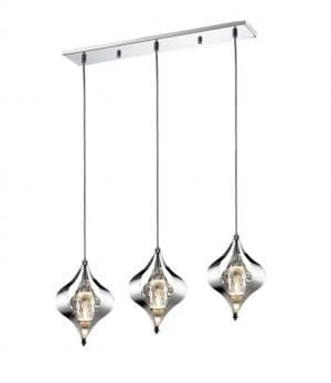 Ceiling Pendant Line 3 Light Polished Chrome, Crystal
