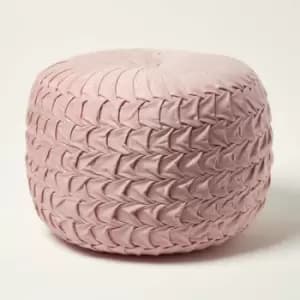 Grace Pleated Velvet Pink Pouffe - Pink - Homescapes