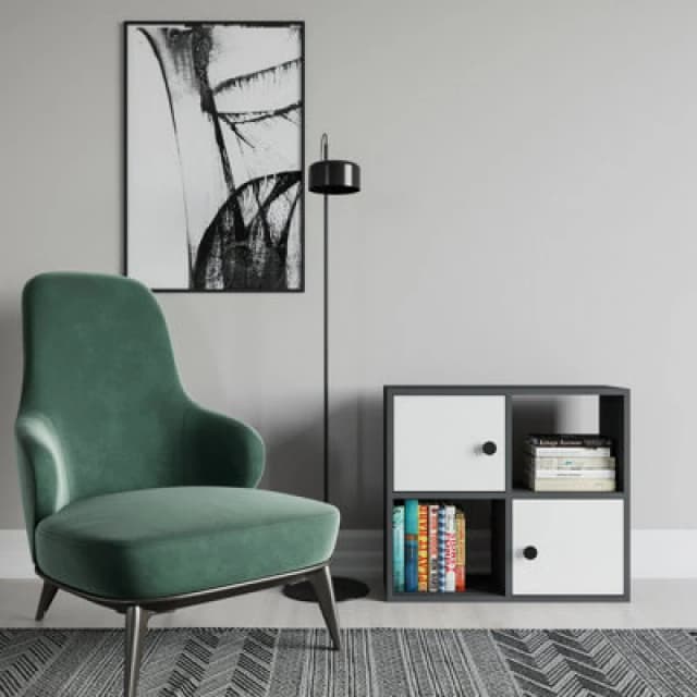 Decorotika Tuttle 2-Tier And 2 Cabinets Bookcase Anthracite & White