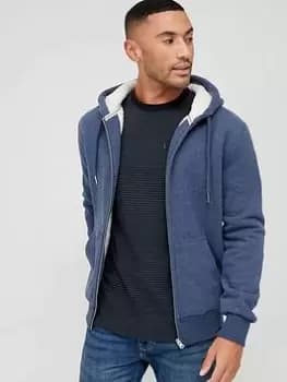 Superdry Fleeced Lined Zip Through Hoodie - Navy Size M Men