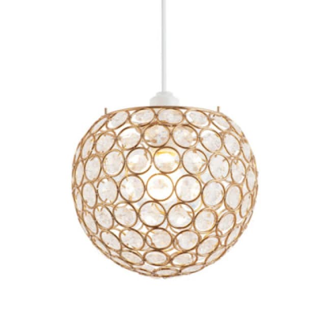 Happy Homewares Modern Round Gold Globe Easy Fit Pendant Shade With Small Clear Acrylic Beads