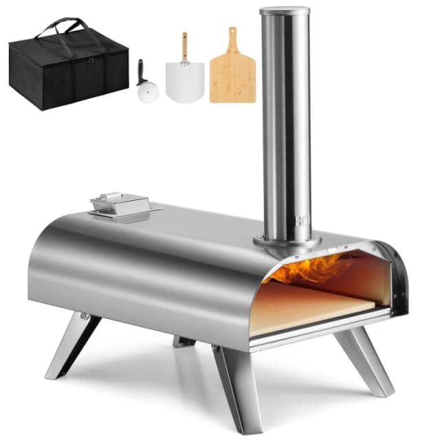 Vonhaus Pizza Oven Outdoor, Tabletop Pizza Oven With Accessories, Removable Chimney, Steel Foldable Legs, 12" Pizza