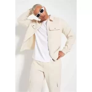 I Saw It First Stone Mens Premium Utility Zip Through Shacket - Brown