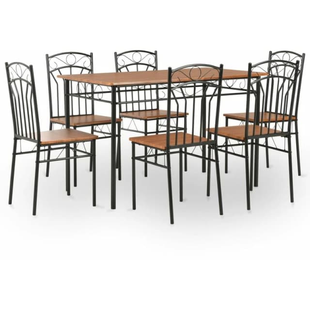 vidaXL Dining Set 7 Pieces MDF and Steel Brown Dinner Room Furniture Sets