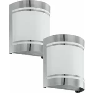 Loops - 2 pack IP44 Outdoor Wall Light Stainless Steel & Diffuser 40W E27 Porch Lamp