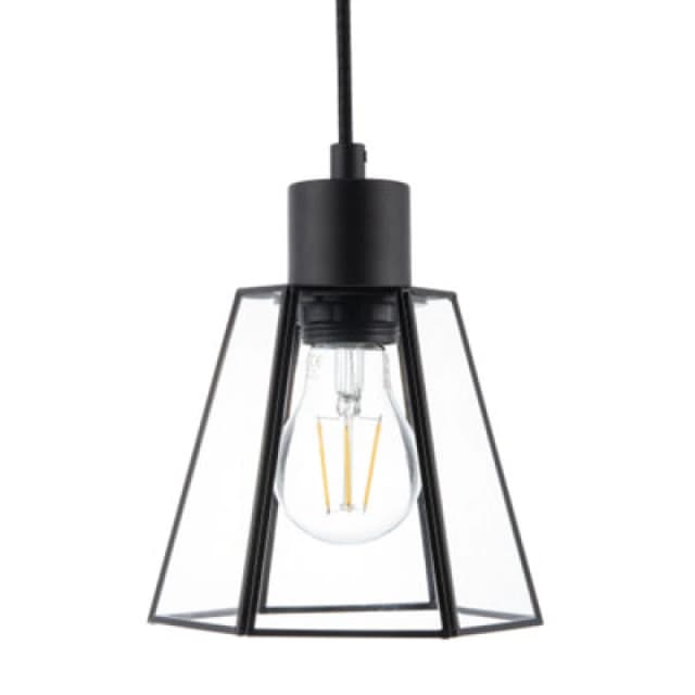 Happy Homewares Industrial Lantern Pendant Lamp Shade In Matte Black With Clear Glass