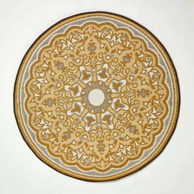 Homescapes Luxury Round Outdoor Rug Waterproof Reversible For Garden Patio, 180 Cm, Seamless, Yellow, 100% Recycled, Rae