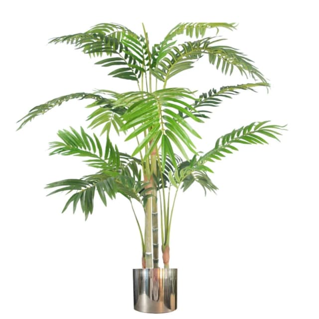 Leaf 120cm (4ft) Premium Artificial Areca Palm with pot with Silver Metal Planter Green