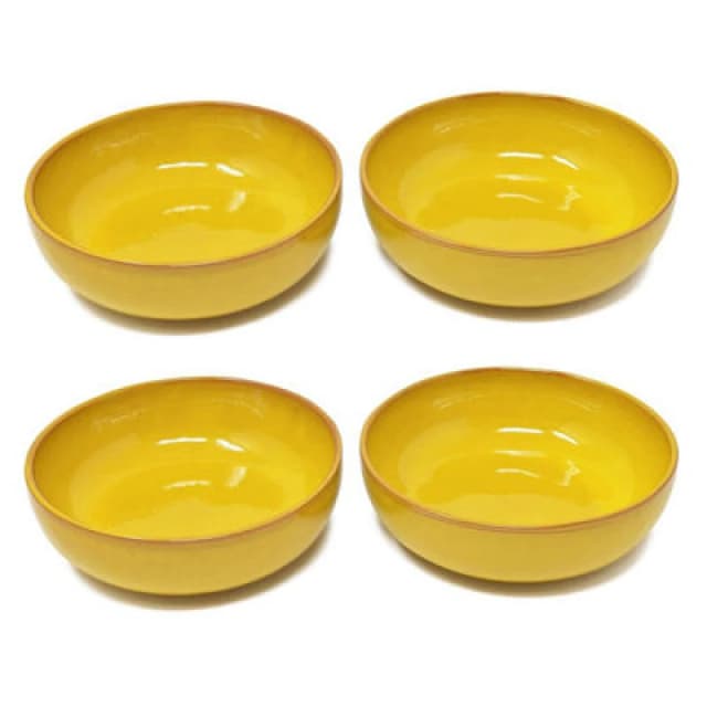 Verano Spanish Ceramics Selena Glazed Hand Dipped Kitchen Dining Set Of 4 Shallow Bowls Yellow (Diam) 14Cm