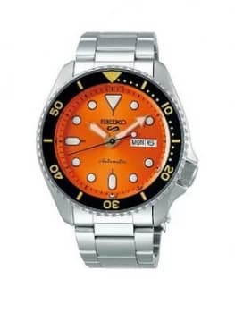 Seiko Seiko 5 Stainless Steel Orange Dial Black Accent Bezel Bracelet Watch
