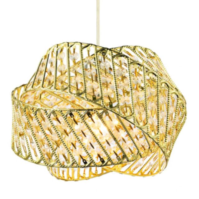 Happy Homewares Designer Triple Ring Gold Pendant Light Shade With Small Clear Acrylic Beads