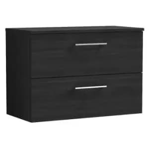 Nuie Arno Charcoal Black 800mm Wall Hung 2 Drawer Vanity Unit with Worktop - ARN626W - Charcoal Black