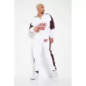 I Saw It First White Mens Heavyweight Miami Embroidered Half Zip Fleeceback Sweatshirt - White