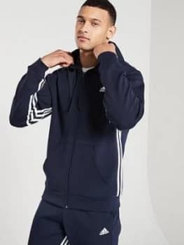 adidas Side 3 Stripe Full Zip Hoodie - Ink, Size 2XL, Men