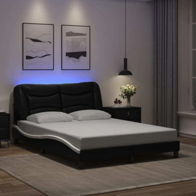 VIDAXL Vidaxl - Bed Frame with LED without Mattress 'Hvar' Black and White 120x200cm 3213925