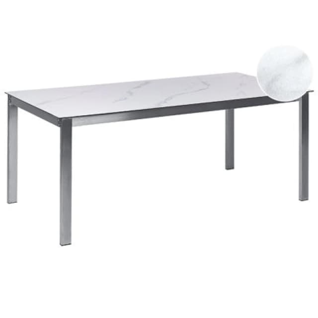 Beliani Garden Dining Table Cosoleto 180 Cm 90 Cm Marble Effect Glass White
