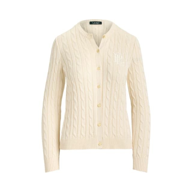 Lauren by Ralph Lauren Womens Cable-Knit Cardigan Masc Cream female 8 (XS)