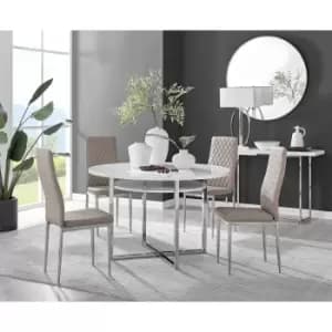 Furniturebox Adley White High Gloss 120cm Storage Dining Table & 4 Cappuccino Milan Chrome Leg Faux Leather Chairs