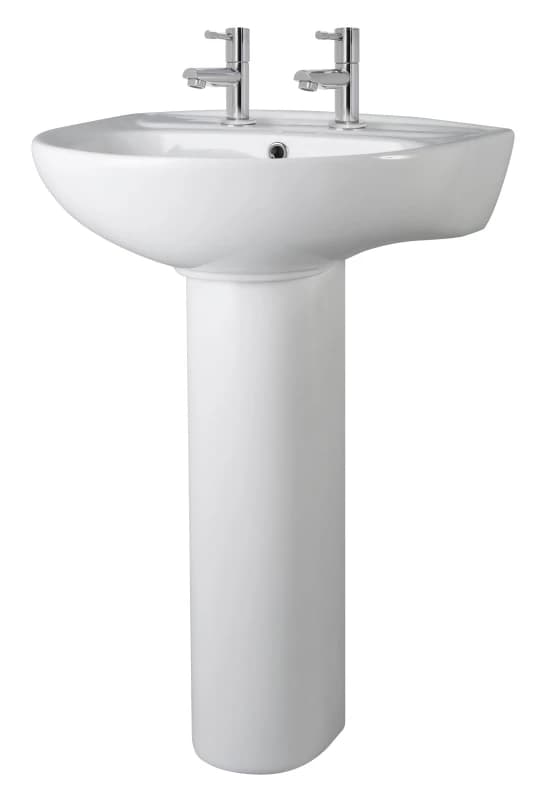 Balterley Round Ceramic 2 Tap Hole Basin Full Pedestal 550mm White