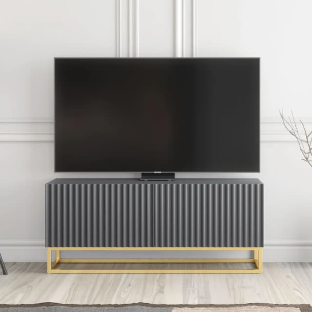 Creative Furniture Creative Furniture Ripple TV Unit 100cm - Modern Fluted Design with Push to Open Doors in Dark Grey Dark Grey One Size Unisex 50610