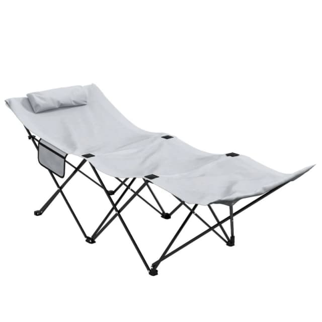 Outsunny Foldable Sun Lounger w/ Side Pocket, Oxford Headrest Sun Lounger, Grey 84G-434V70LG