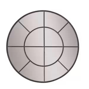 Large Round Metal Window Mirror In Black