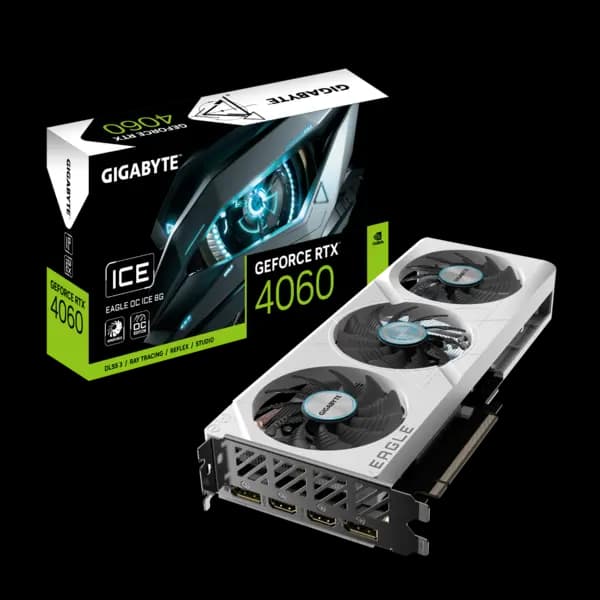 Gigabyte GeForce RTX 4060 EAGLE OC ICE 8GB Graphics Card - White - GV-N4060EAGLEOC ICE-8GD