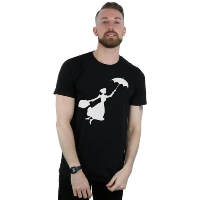Disney Men Mary Poppins Flying Silhouette T-Shirt in Black Size: Small Black S Male 5057981442324