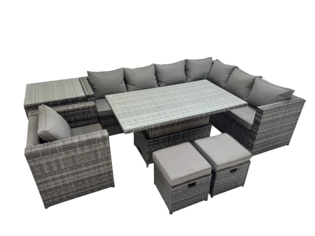 Fimous 9 Seater Rattan Corner Sofa Sets with Chair Side Table 2 Small Stools in Dark Grey Dark Grey Unisex