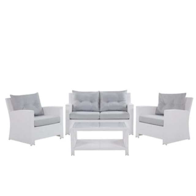 Beliani Garden Lounge Set With Table 4 Seater Marino Pe Rattan White