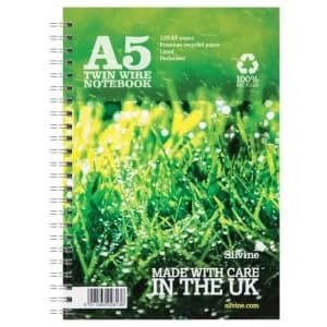 Silvine A5 Premium Recycled Notebook Wirebound 80gsm Ruled Margin Perforated Punched 4 Holes 120pp Pack of 5