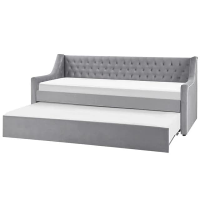 Beliani Trundle Bed Velvet Montargis 90 X 200 Cm (Eu Single) Light Grey