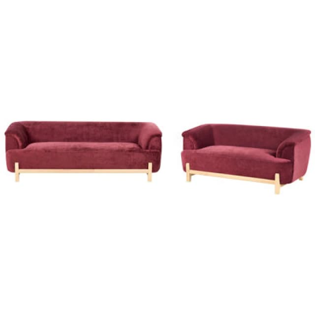 Beliani Living Room Set 5 Seater Alnor Chenille Burgundy